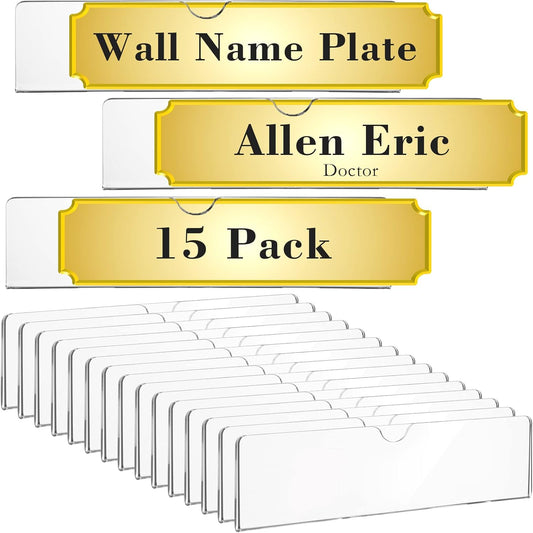 15 Pack Acrylic Wall Name Plate Holder with Adhesive Tapes 2 x 8 Inch Clear Holder Frame Acrylic Sign Name Plates for Cubicles Door Office Home Classroom Display