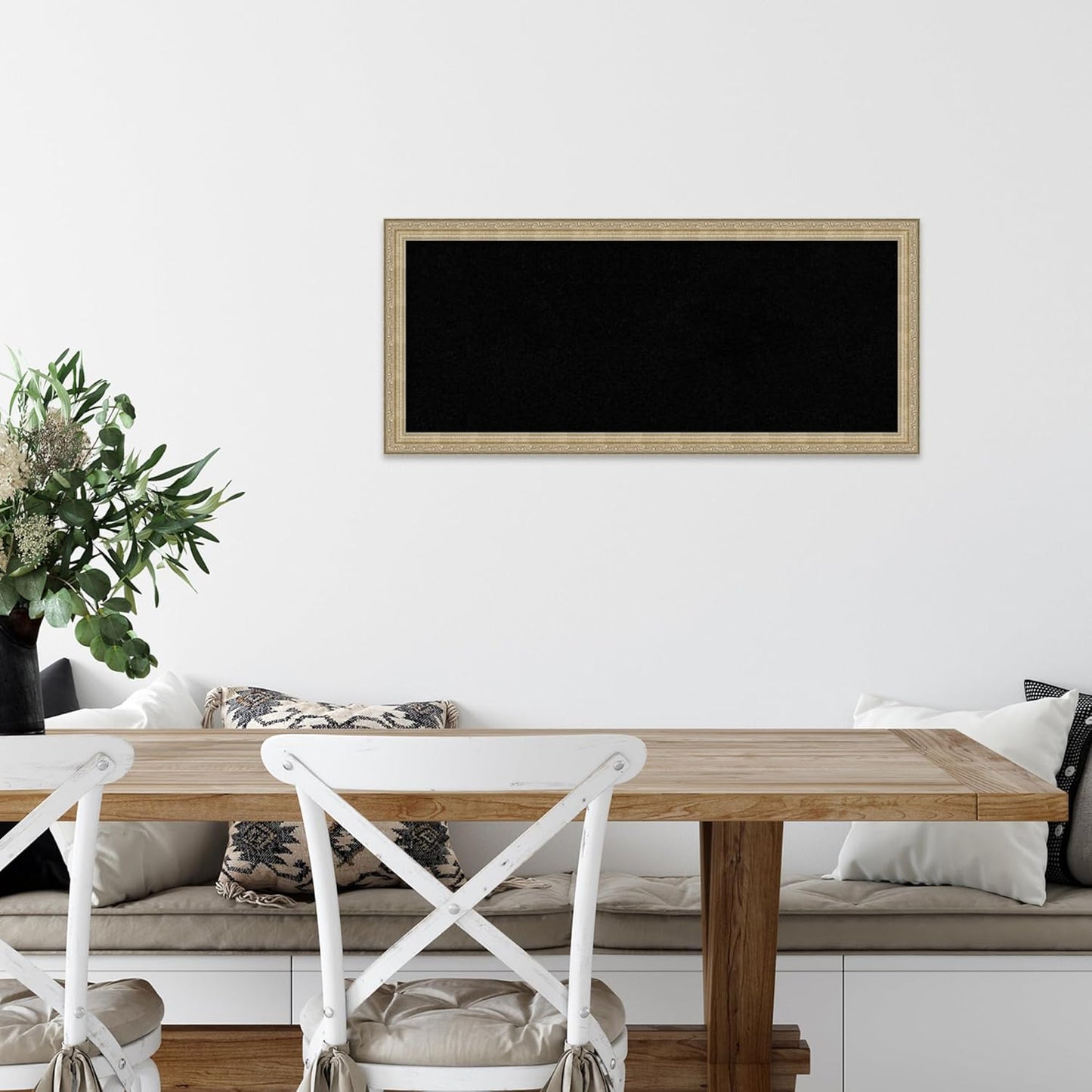 Amanti Art Black Cork Board for Wall, 14x32 Vision Board with Champagne Frame, Medium Corkboard Office Decor for Home Organization, Traditional Corkboard Pinboard to display items for home