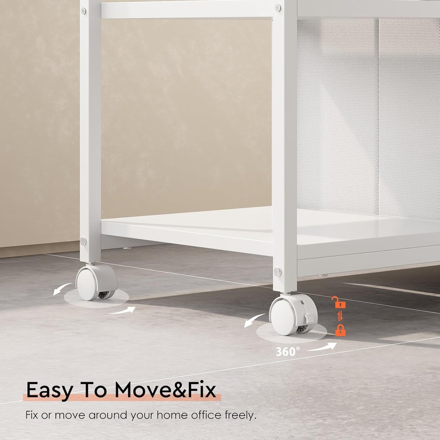 6 Drawer File Cabinet with Charging Station Rolling Printer Stand with Open Storage Shelf Fabric Lateral Filing Cabinet for Home Office,White