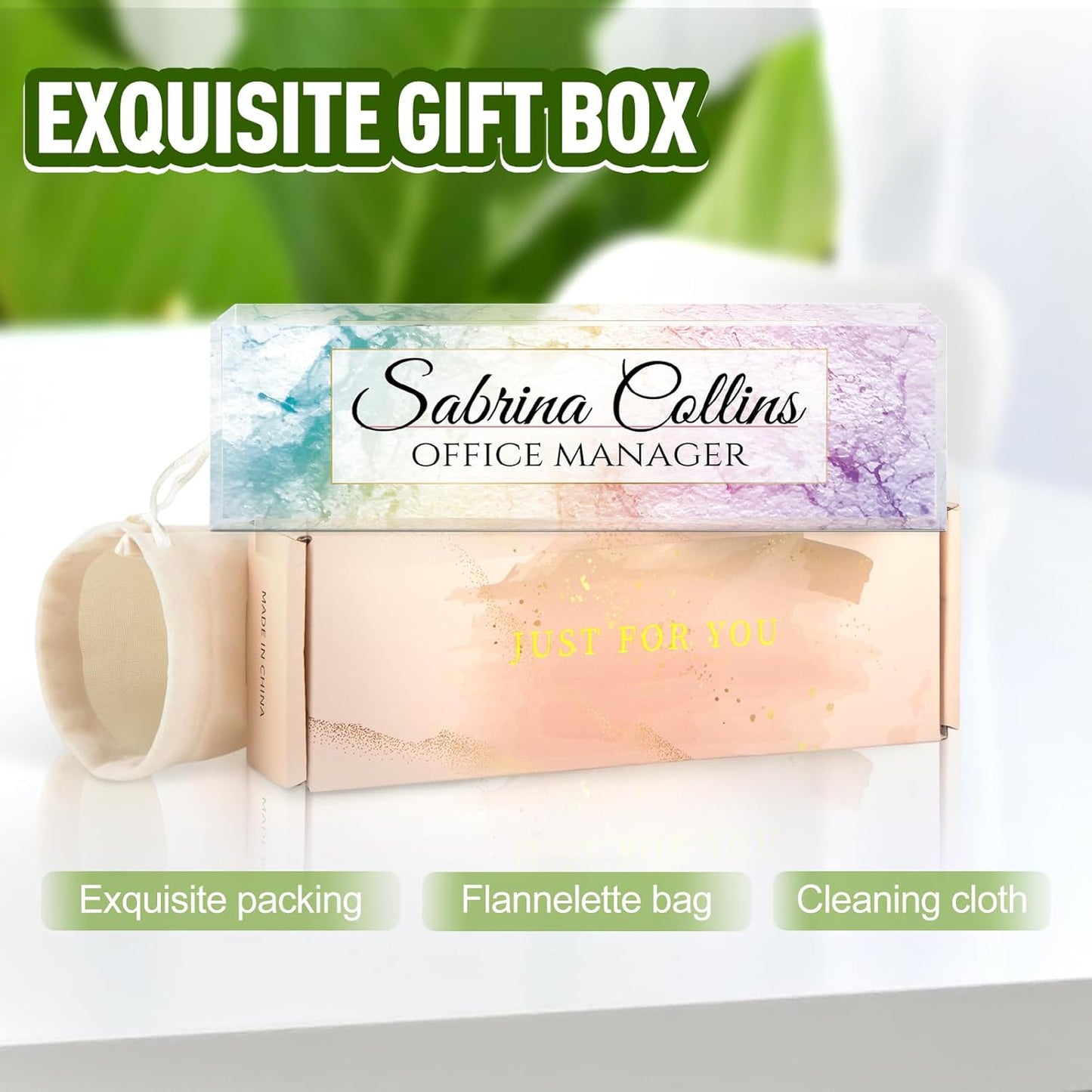 Name Plate for Desk, Desk Name Plate Personalized, Office Decor for Women Men, Acrylic Desktop Accessories, Office Appreciation Gifts for Boss Social Workers Nurse Teacher Employee (Colorful Marble)