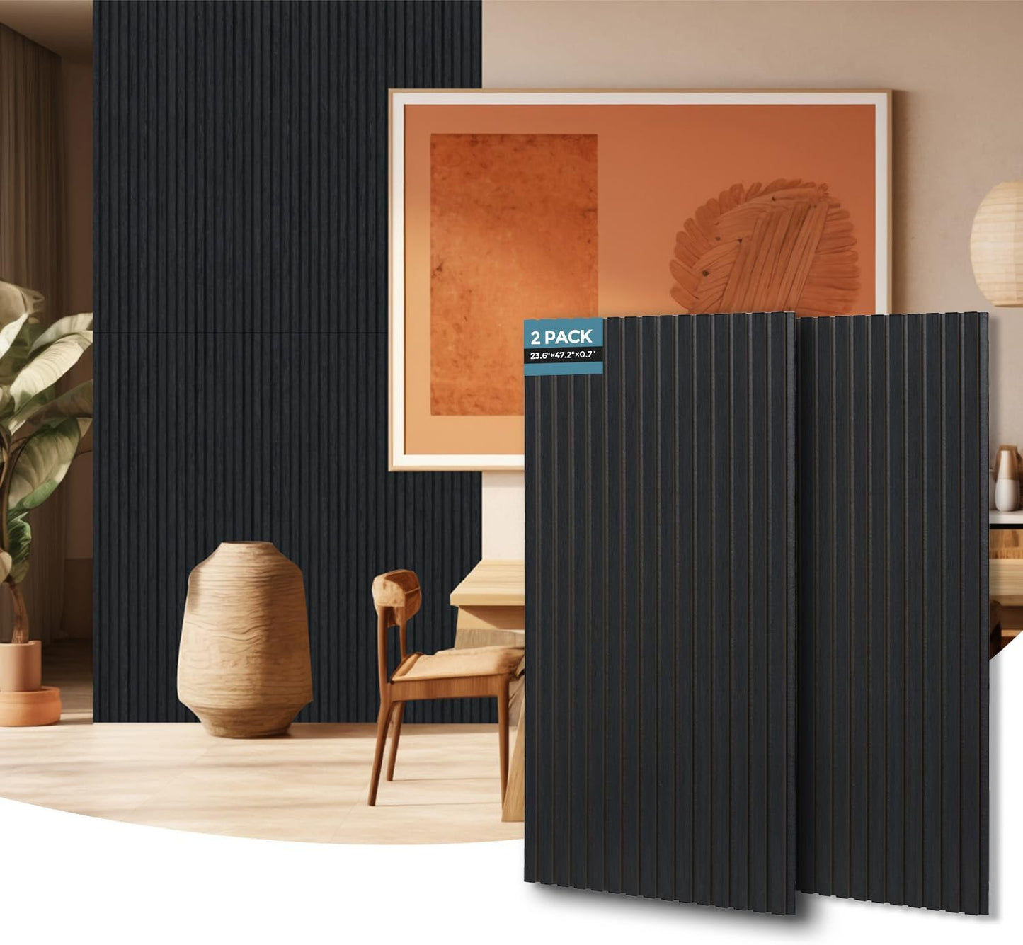 AKUMAX Soundproof Wood Wall Panels-2 Wood Slat Acoustic Panels for Wall and Ceiling-3D Wall Panels High Density Sound Dampening Panels (Black Oak)