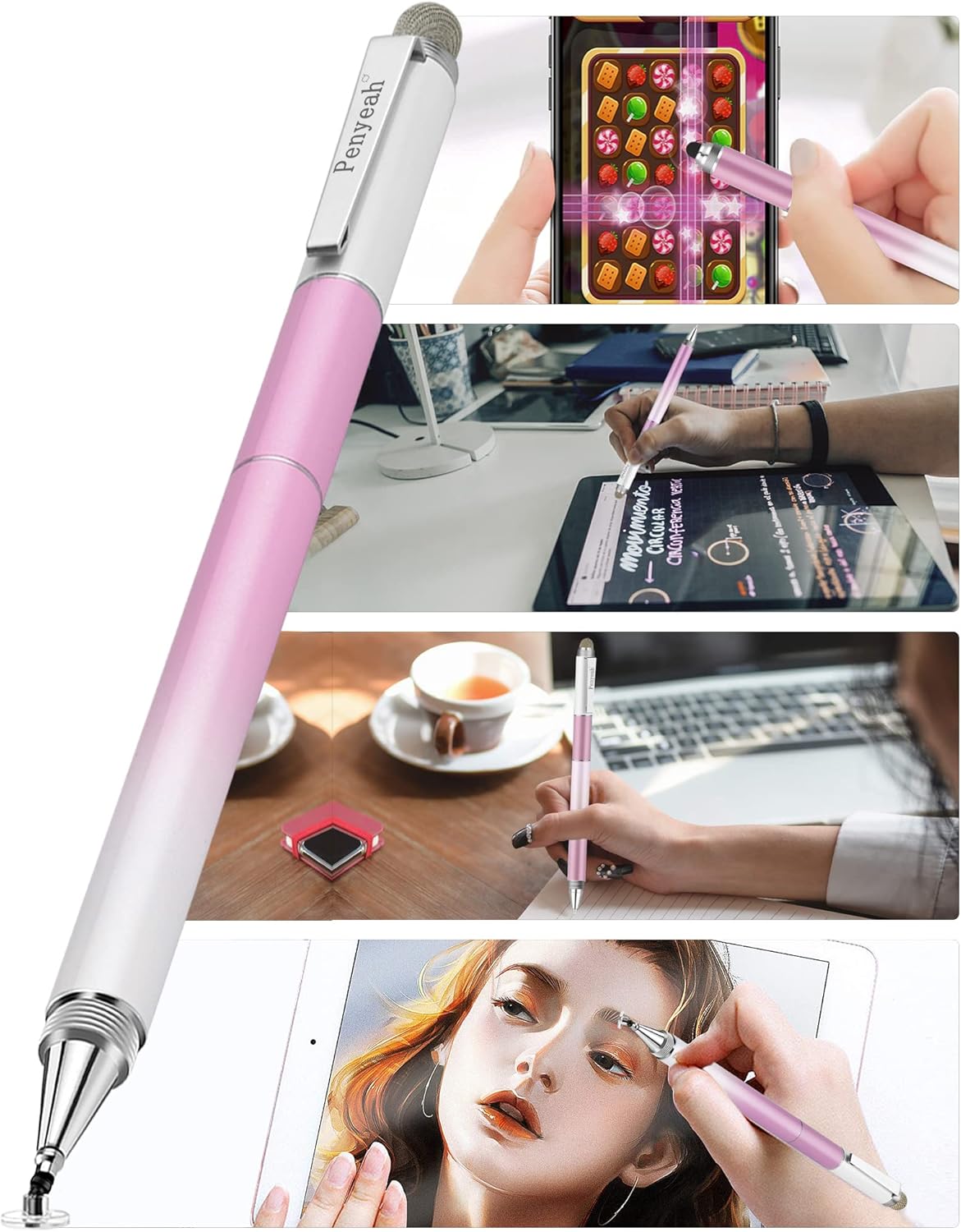 Penyeah Stylus Pens (4 in 1), Universal Phone/Tablet Stylus for iPhone/iPad/Pro/Mini/Android/Samsung/Fire and All Capacitive Touch Screens - Dream Pink