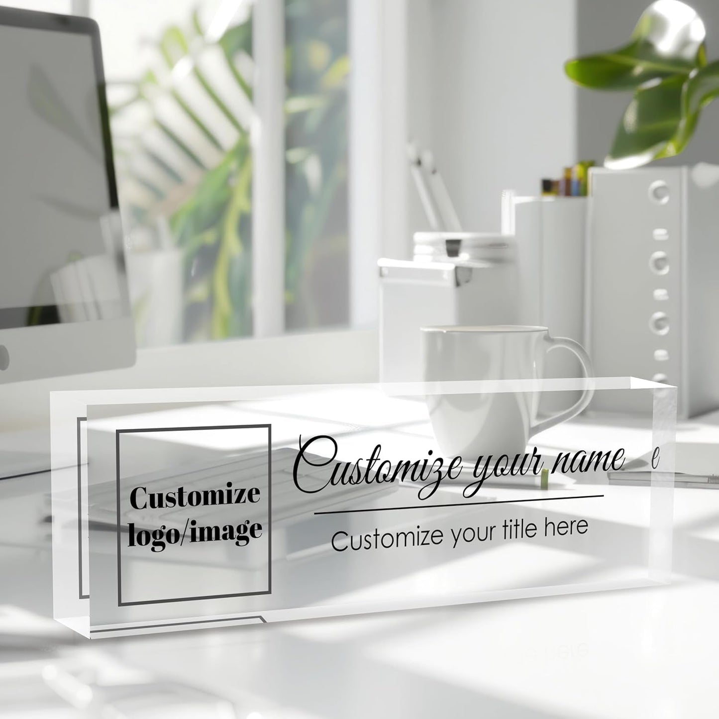 Custom Office Name Plate for Desk, Desk Name Plate Personalized, Personalized Gifts for Women, Appreciation Gifts for Employee Coworkers Boss Teacher, Office Accessories (Logo/Image)