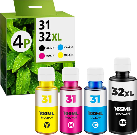 31 Ink 32XL Black Ink Bottle Set, Smart Tank 5101 7602 6001 651 Ink RefillCompatible with HP 31 32XL Ink Bottle Set for Smart Tank 7602 5101 5000 651 5103 6001 7301 7302 7001 5102 7006 7002 Printers