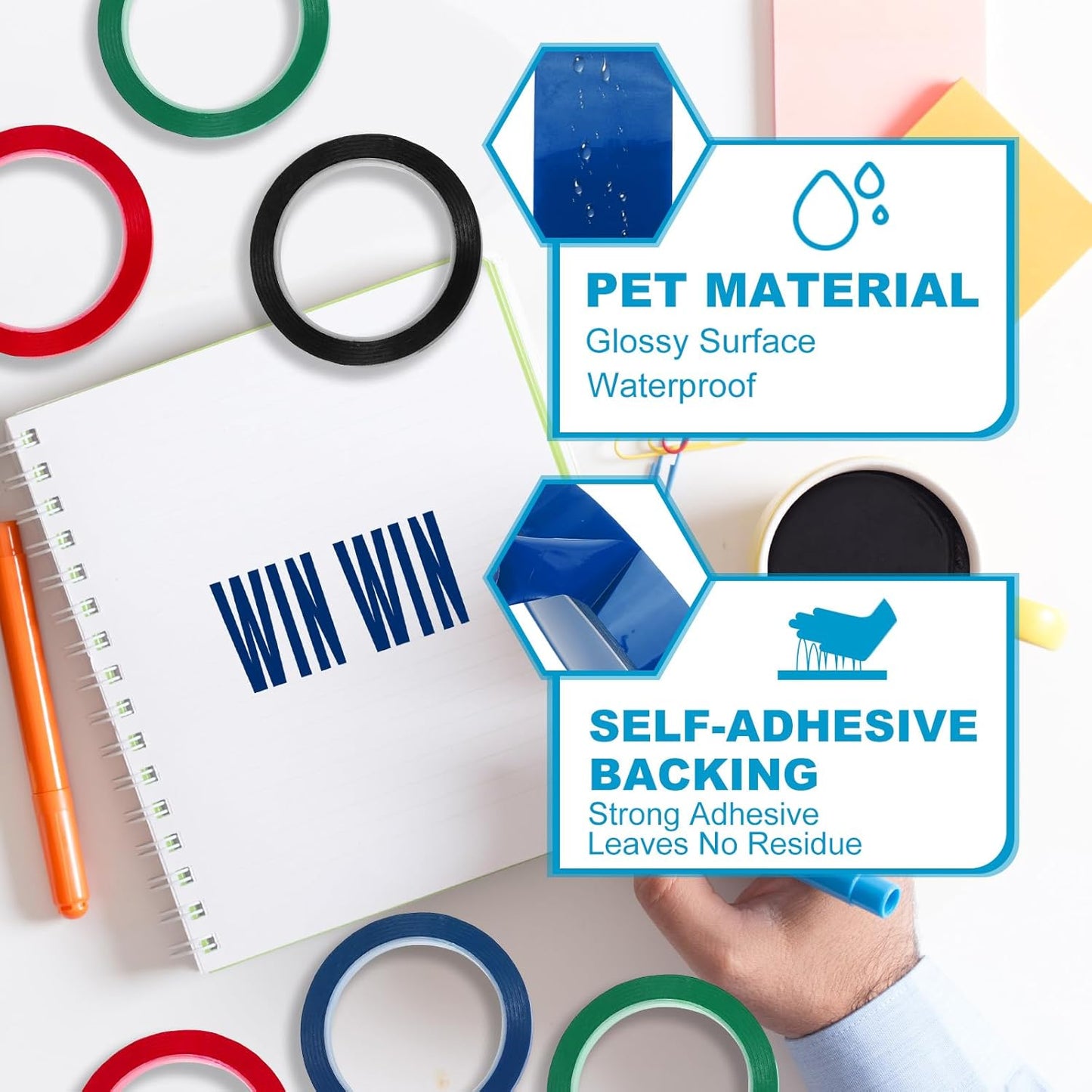 MECCANIXITY Whiteboard Tape 1/2" x 72 Yard Pinstripe Graphic Chart Line Grid Marking Tapes for Classroom Office Dry Erase Board Art, Blue, Pack of 3