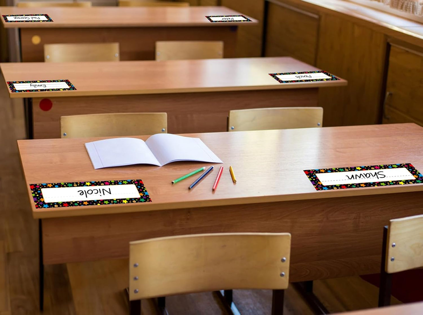 FaCraft 36Pcs Desk Name Plates for Classroom School - Waterproof Confetti Student Desk Name Tags for Classroom Nameplates Stickers Labels for Kindergarten Elementary Back to School Teacher Supplies