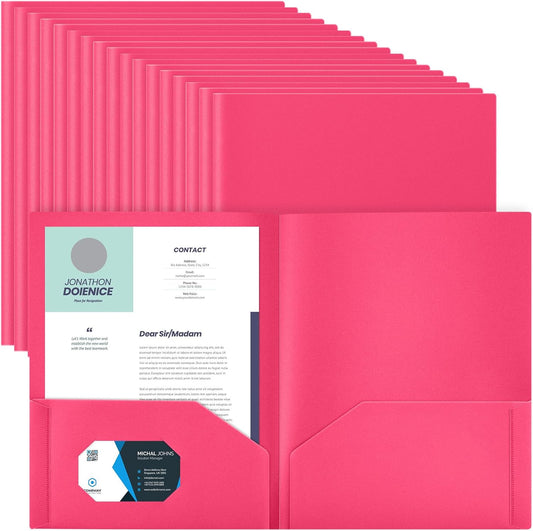 Gueevin 50 Pcs Plastic Folders with Pockets, Back to School Two Pocket Folder Fit Letter Size, Heavy Duty School Business Card Holder for Home Office, 11. 61 x 9. 45 Inches (Rose Pink)