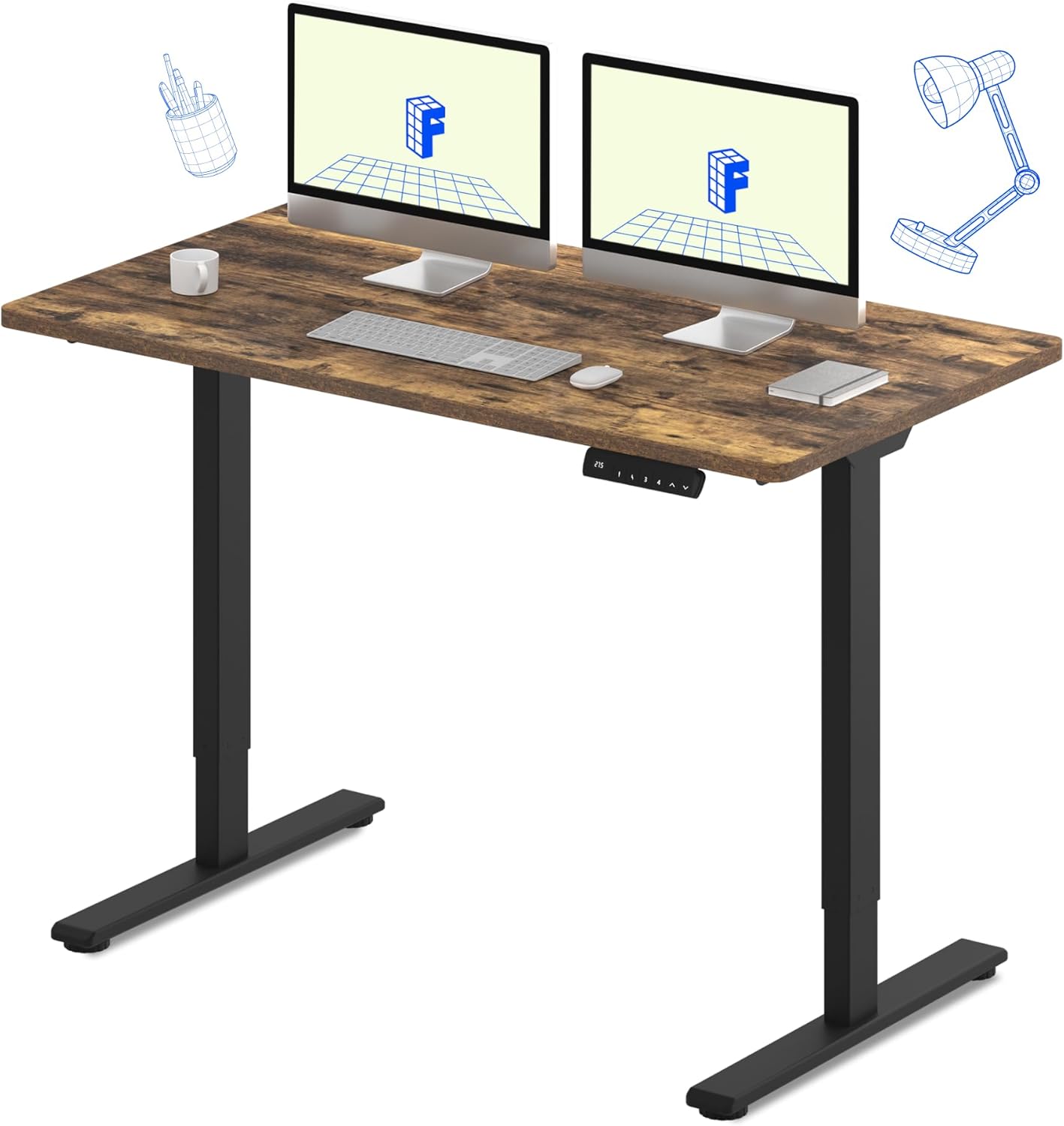 FLEXISPOT E3 Dual Motor Electric Standing Desk 48x30 Inch Whole-Piece Board Height Adjustable Electric Sit Stand Desk (Black Frame + Special Walnut Desktop, 2 Packages)