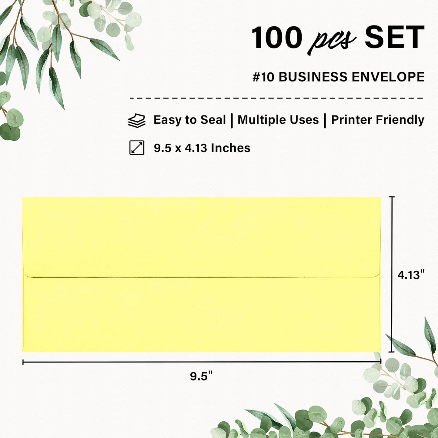 100 Pack #10 Business Envelopes, Self Seal Standard Light Yellow Envelopes for Secure Business & Legal Mailing, Office, Checks, Letter, Invoices, 4 1/8 x 9 1/2 Inches