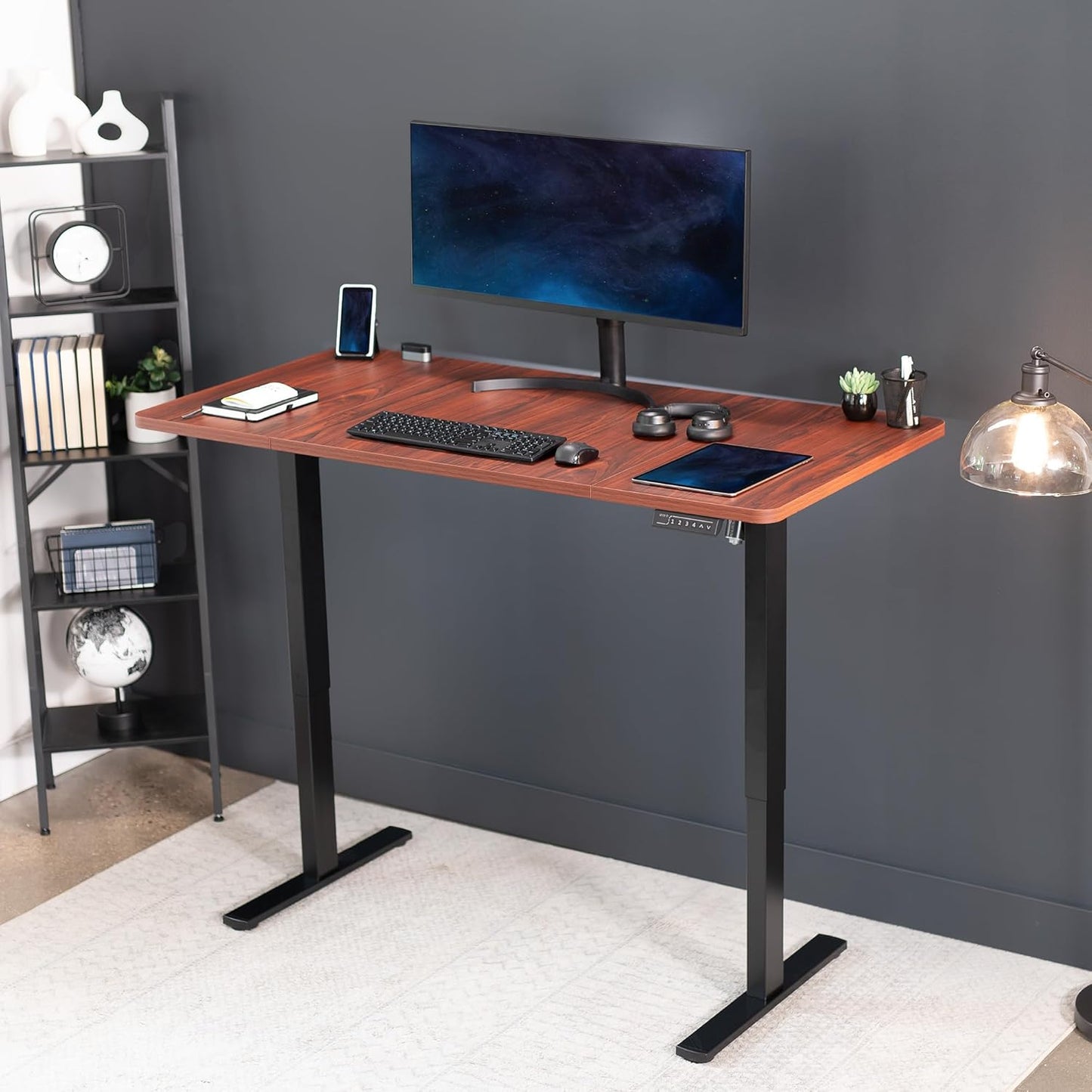VIVO Electric 60 x 30 in Standing Desk, Memory Height Adjustment, 1B Series, Dark Walnut Top Black Frame, DESK-KIT-1B6D-30