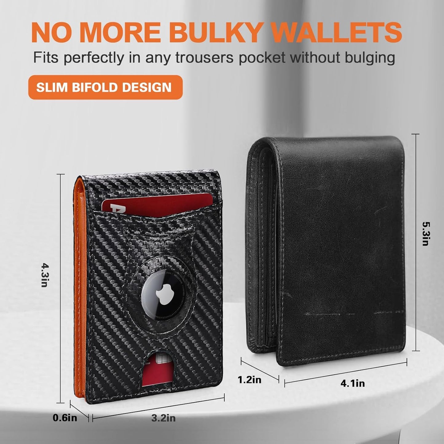 Slim Wallet for Men RFID Blocking Bifold Carbon Fiber Mens Slim Wallet,Ultra Thin Minimalist Front Pocket Small Compact Mens Leather Wallets,Smart Security Credit Card Holder Wallet with 2 ID Window