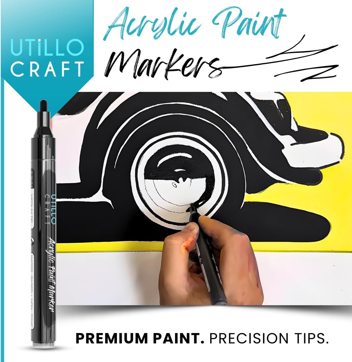 Black Paint Pen (8-Pack) Medium Tip Made in Japan | Bold Color+100% Coverage | For Rock, Wood, Glass, Paper, Fabric, Canvas, Metal and More! | 2-3mm Black Paint Pens | Black Acrylic Paint Pens