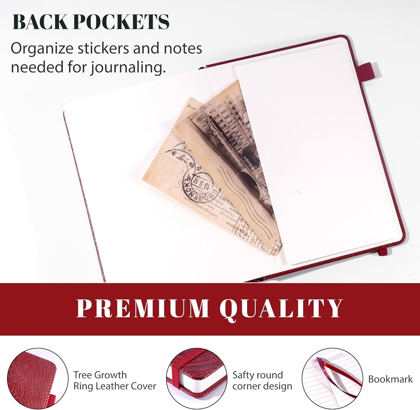 CAGIE Lined Journal for Women Men, Tree Growth Ring Leather Bound Journal Notebook, 256 Pages 100 GSM Journals for Writing, A5 Hardcover Journaling Notebooks for Work, Note Taking (Red