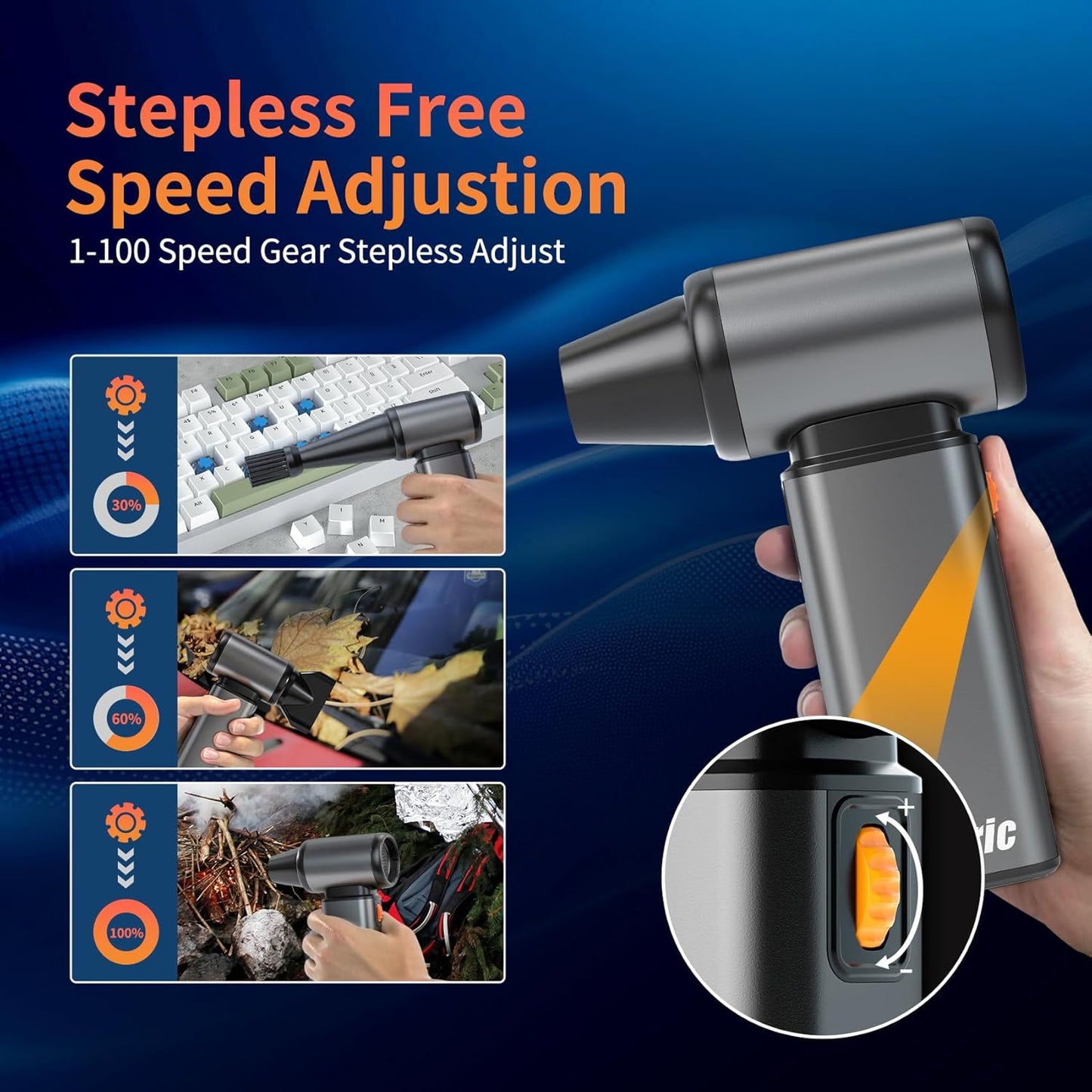 Compressed Air Duster, Stepless Speed Electric Air Duster, Metal Shell Air Blower with Brushless Motor, 120000 RPM Keyboard Cleaner Replaces Canned Air for Outdoors, Car, Home Cleaning