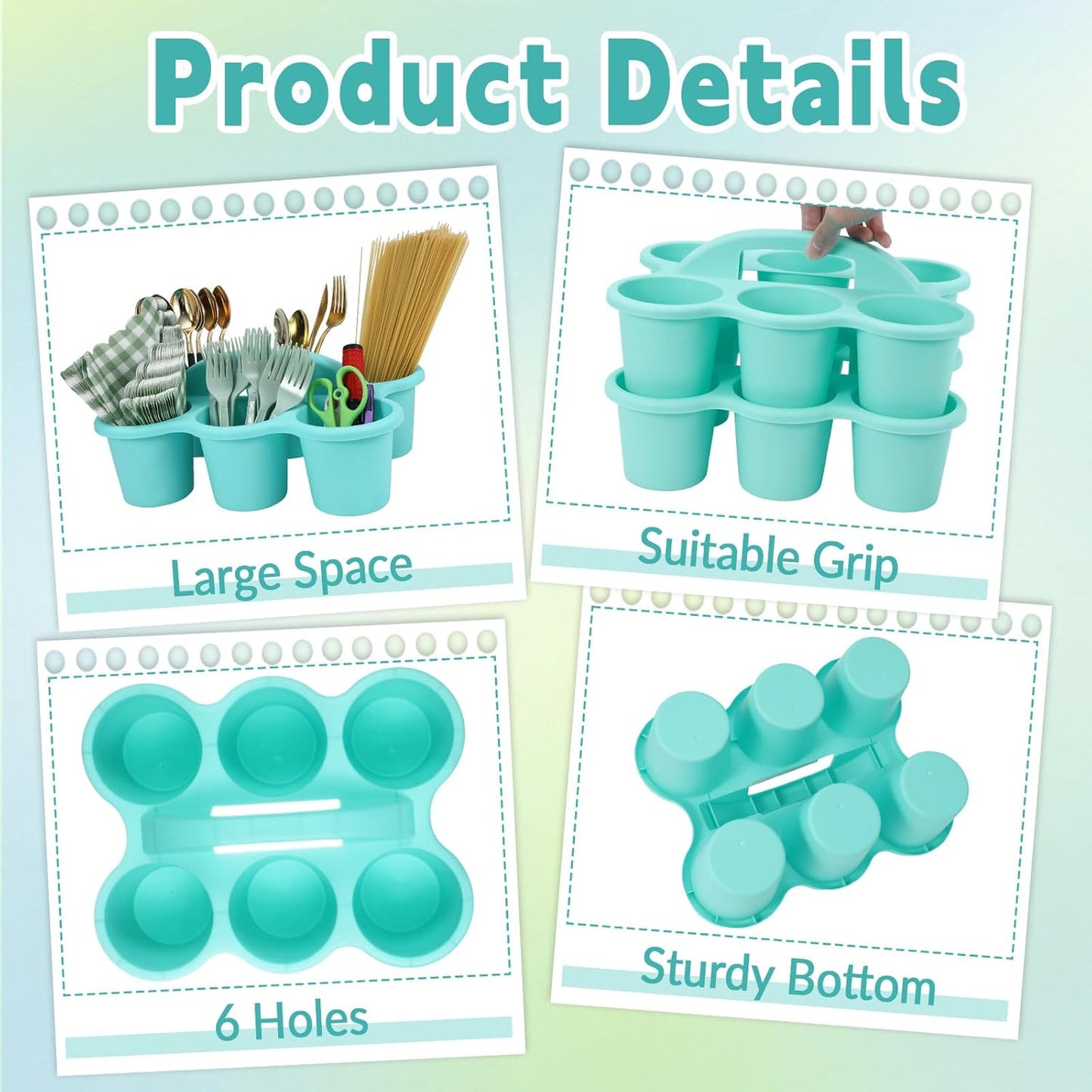 6 Pack Classroom Caddy with Handle Plastic Storage Caddy Organizer with 6 Compartments Drink Cup Caddies Holder Portable Storage Bin for Pencil, Crayon, Marker, Home, Office, School Supplies(Blue)