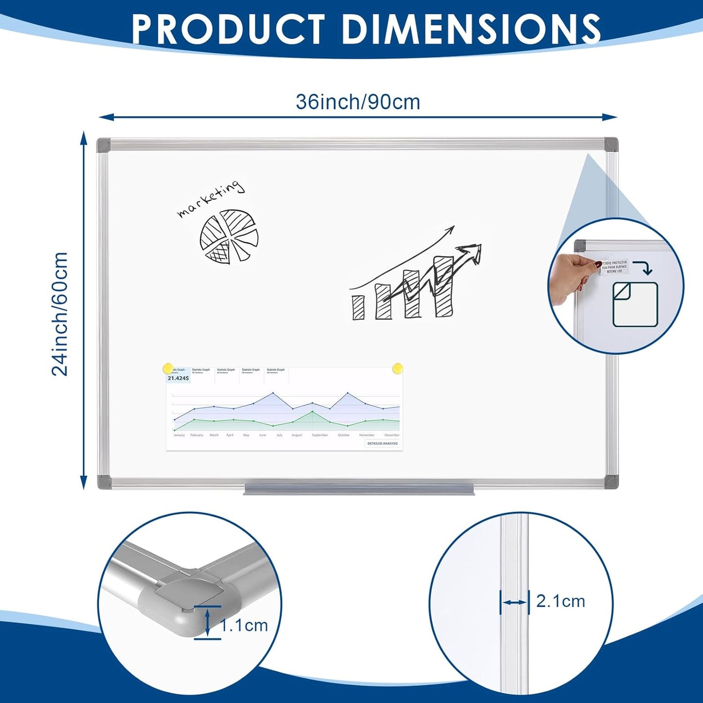 S SWANCROWN Magnetic Whiteboard 36x24 Inches Hanging Dry Erase Board, Large White Board for Wall, Planning, Displaying for Home, Office and School 2'x3'