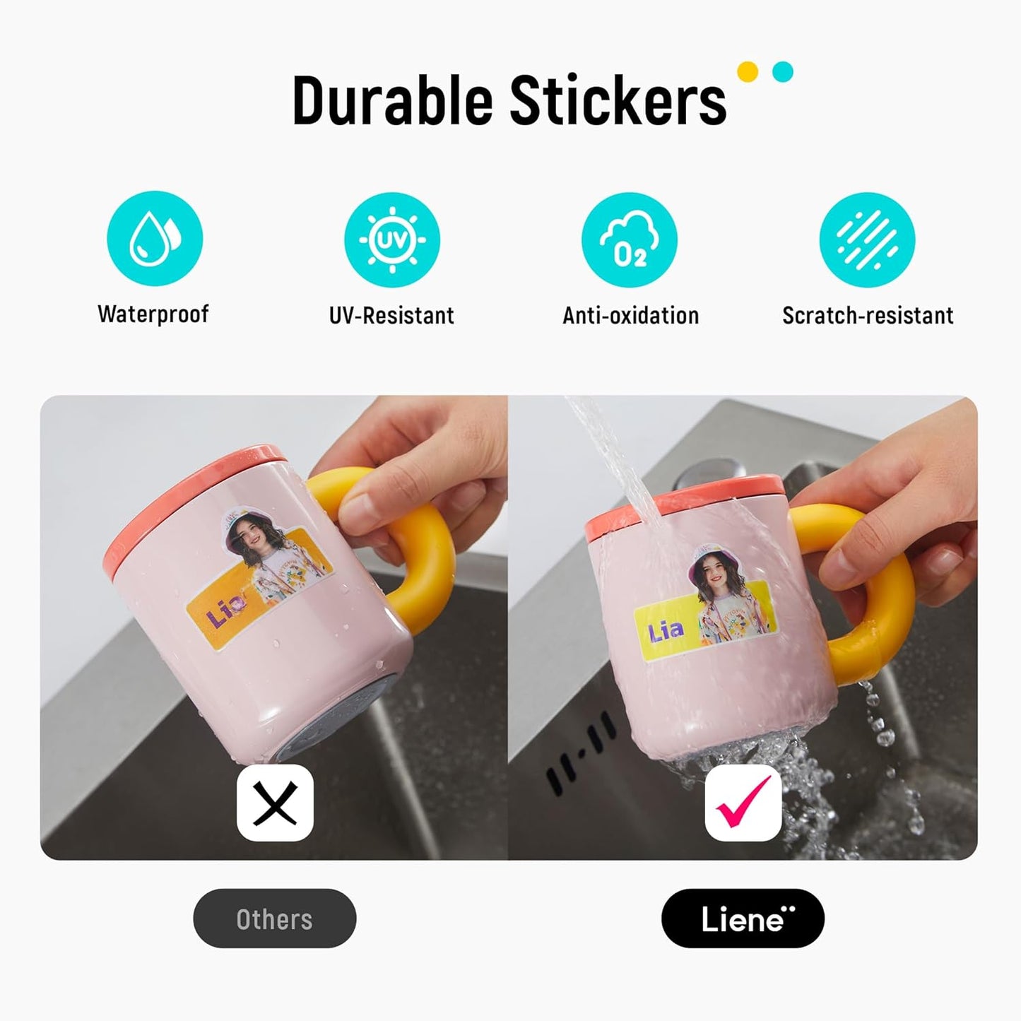 Liene Sticker Paper & Cartridge (Enhanced Adhesion Version) - 2 Ink Cartridge Refills & 72 Sheets 4x7" Photo Paper, Dye Sublimation Waterproof, Compatible with Liene PixCut S1