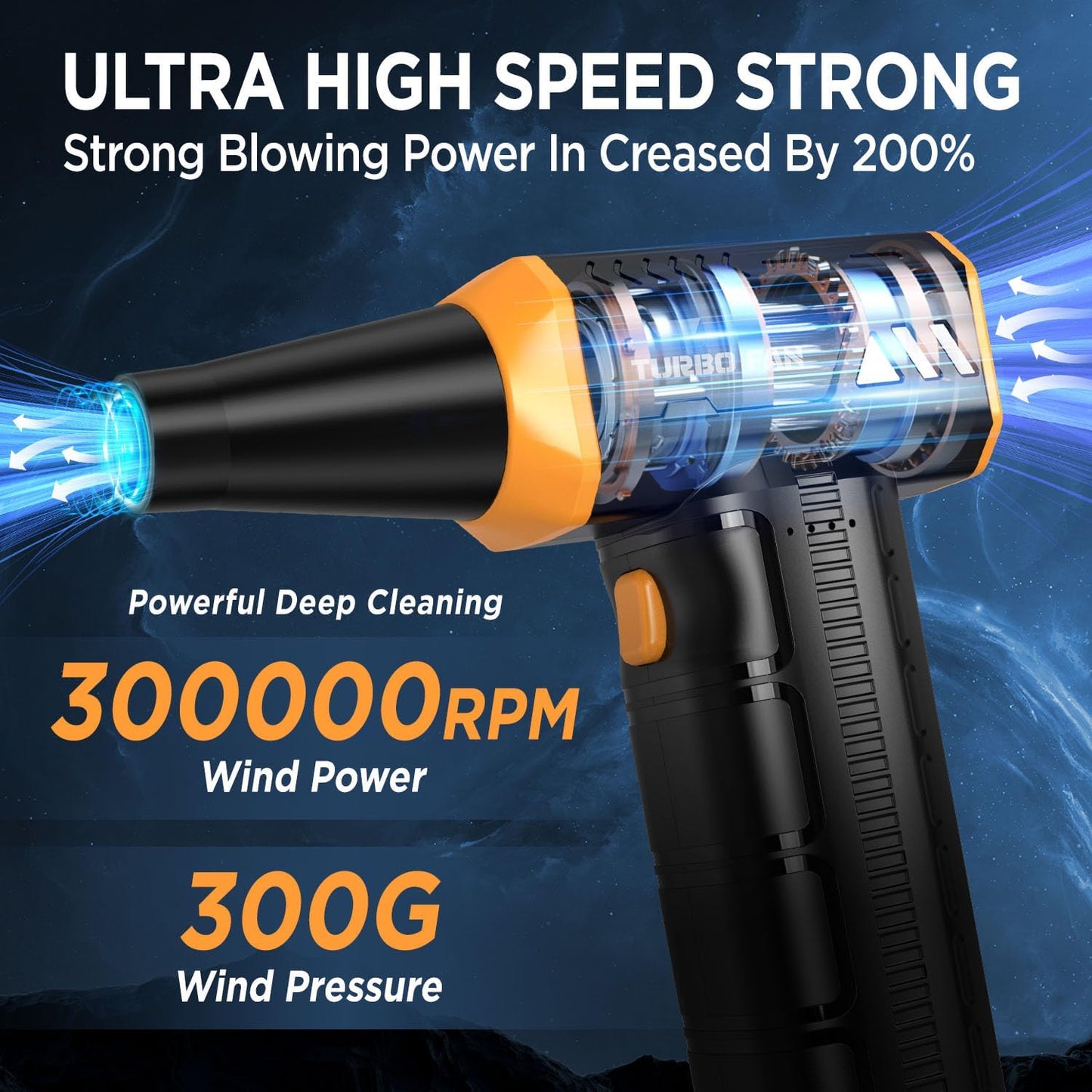 Compressed Air Duster,300000RPM Super Power Cordless Electric Air Duster,10000mAH Rechargeable Brushless Motor Blower,3-Gear Adjustable Turbo Fan Duster Blower for Computer,Car,Outdoor and House