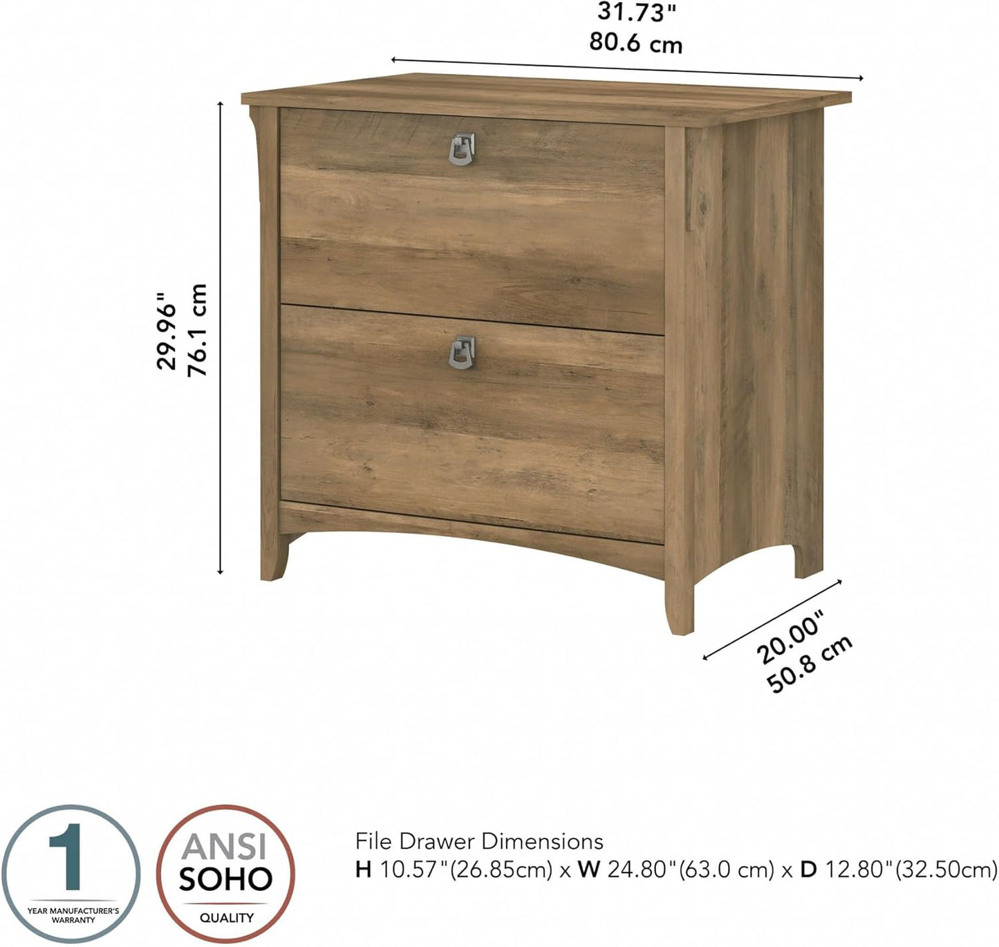 Bush Furniture Salinas 2 Drawer Lateral File Cabinet in Reclaimed Pine, Home Office Storage Solution, Organizer with Drawers for Workspace, Filing Unit