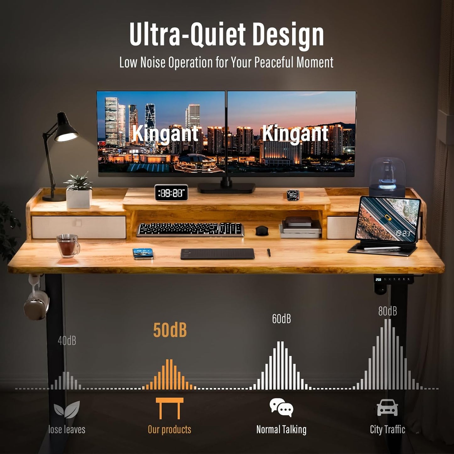 Standing Desk with Drawers,Thickened Table Legs Sit Stand Desk Electric for Home Office & Gaming,Ergonomic Stand Up Desk Cable Management Tray(Classic Black) (Light Rustic Brown, 48″ x 30″)