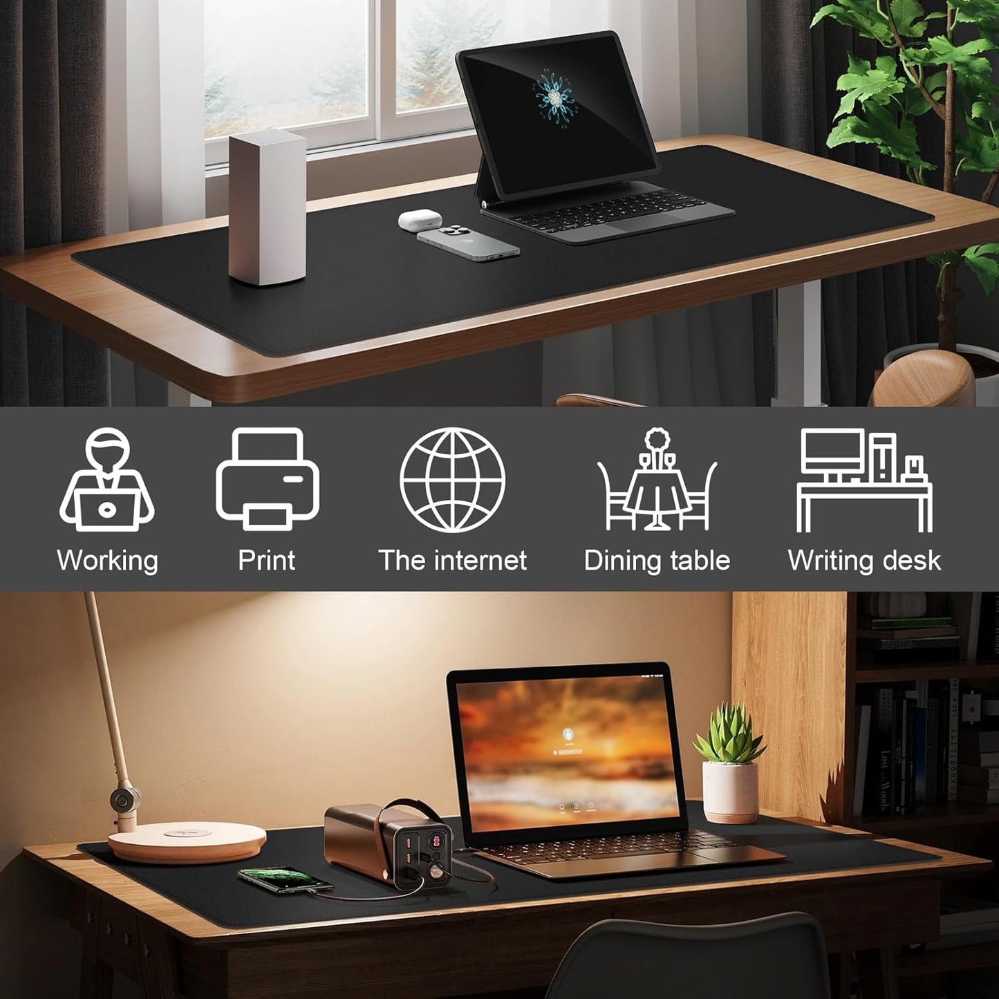 DAWNTREES Desk Mat Protector,PU Leather Desk Pad,Non Slip, Large Mouse Pad and Keyboard Mat, Waterproof Writing Pad for Office and Home (Black,39.4''x19.7'')