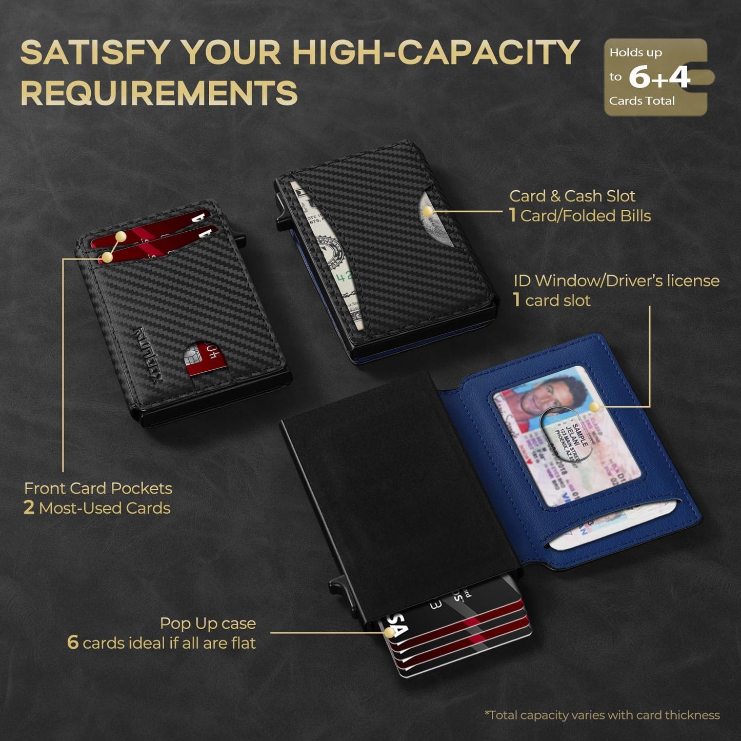 Slim Card Wallet for Men with ID Window – Minimalist RFID Wallet, Pop-Up Function, Ultra Thin Design, Metal Business Card Case Holds 8+ Cards, Gifts for Men, Men's Accessories