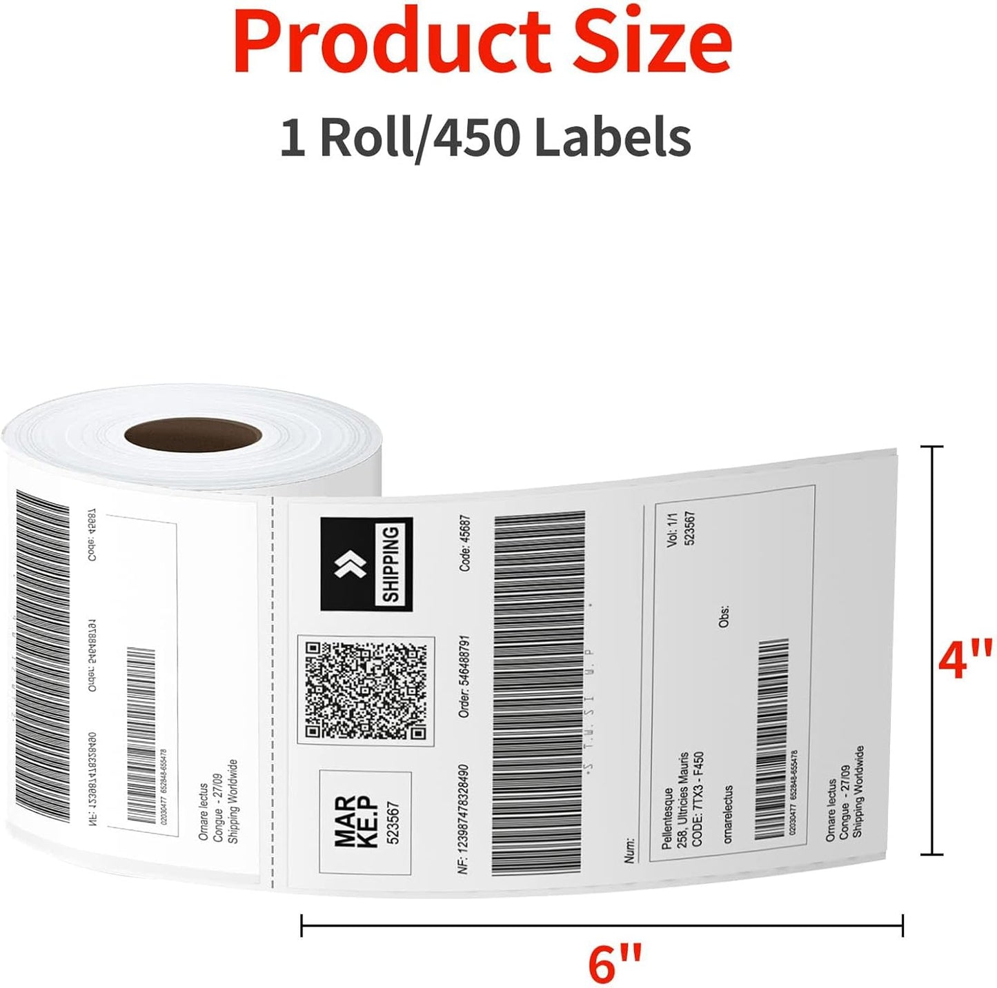 Direct Thermal Labels 4x6-450 Labels/Roll, Thermal Shipping Labels for Zebra 2844 ZP-450 ZP-500 ZP-505,18 Rolls,8100 Labels(NOT for DYMO)