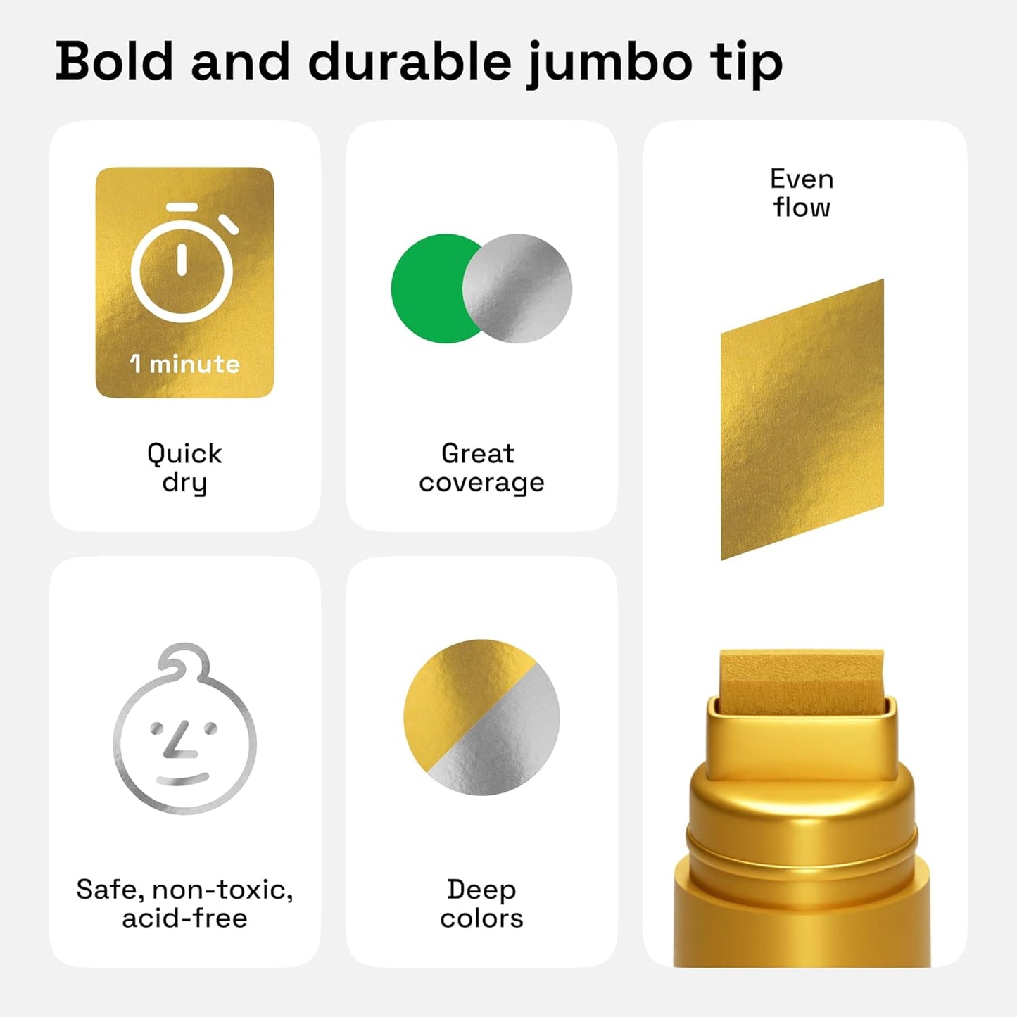 ARTISTRO 2 Gold & Silver Acrylic Paint Markers - 15mm Jumbo-Tip Paint Pens - Perfect for Crafting, Art Projects, & More