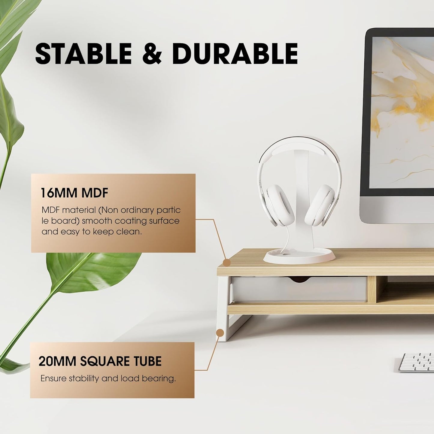 Fenge Dual Monitor Stand, Monitor Riser with Drawer, 42.5 Inch Large Computer Monitor Stand for 2 Monitors, 2 Tier Wooden Desk Shelf for Top of Desk