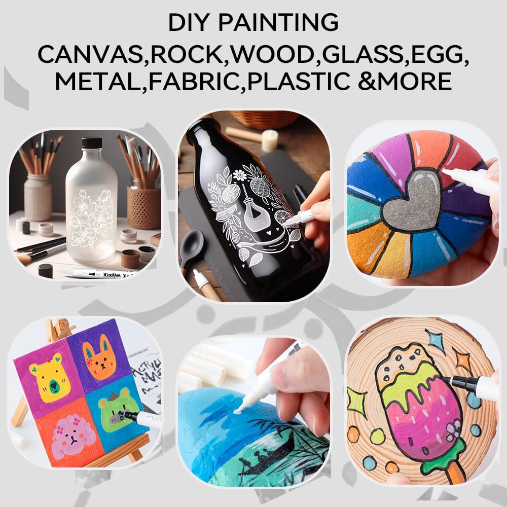 TRANSON 8 Pack Black Brush and Fine Dual-tip Acrylic Paint Marker for DIY Glass Canvas Wood Leather Ceramic Rock Painting