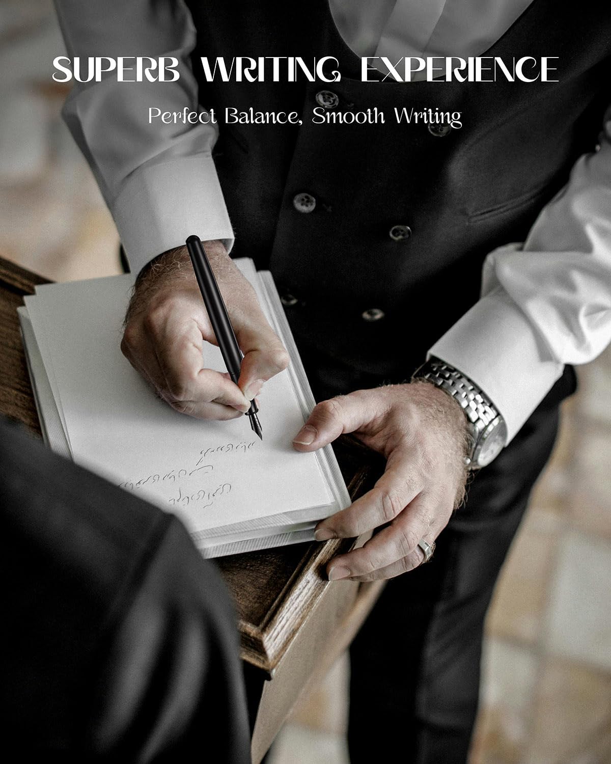 samurai Fountain Pen Set,Hand Polished Medium Nib,Calligraphy Nib(Bent Nib),Includes 8 Ink Cartridges,Ink Refill Converter*2 And Gift Box,Best Pen Gift Set for Men & Women（Black ）