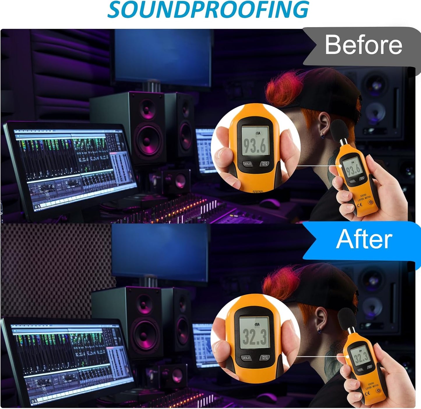 2 pack, 48x24x2 inches acoustic foam panels Egg Crate Foam Padding sound proof panels for walls Soundproof Foam Studio Acoustic Treatment Studio Foam panels Soundproofing Used to Absorb Echoes