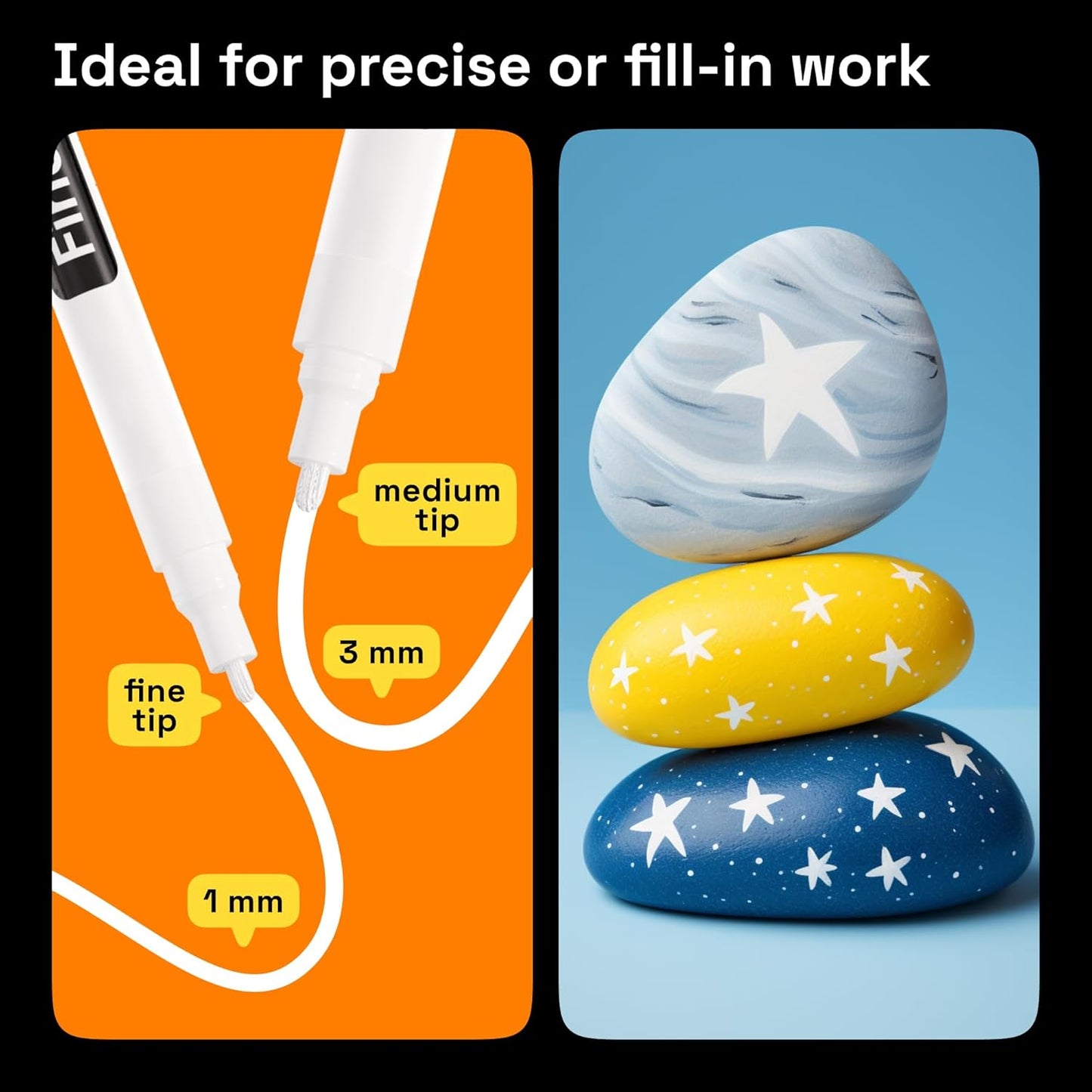 ARTISTRO 5 White Acrylic Paint Pens, Acrylic Paint Markers Different Tip, Fabric Markers for Textile, Canvas, Rock, Glass, Wood, Paper, DYI, Pens for Kids and Adults