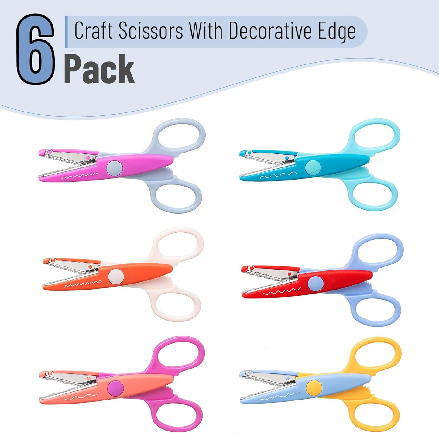 Mr. Pen- Craft Scissors Decorative Edge, 6 Pack, Jewel Colors, Zig Zag Scissors for Crafting