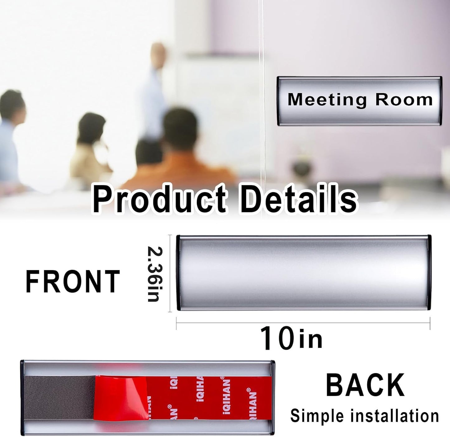 Set of 5 - Nameplate Holder for Wall Mount, 2.36'' x 10'' Curved Office Business Door Sign Holder-Silver