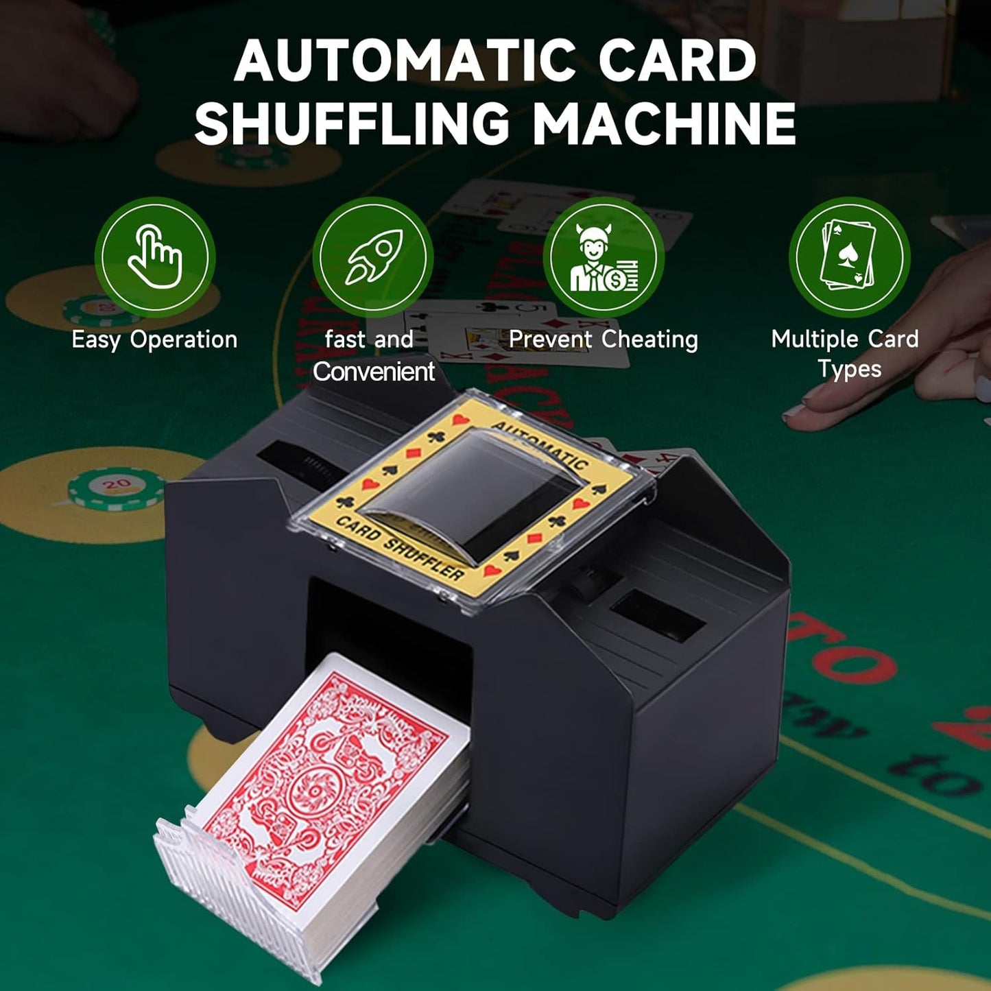 Unniweei Automatic Card Shuffler, Battery-Operated Electric Shuffler, Casino Card Game for Poker, Home Card Game, UNO, Phase10, Texas Hold'em, Blackjack, Home Party Club Game