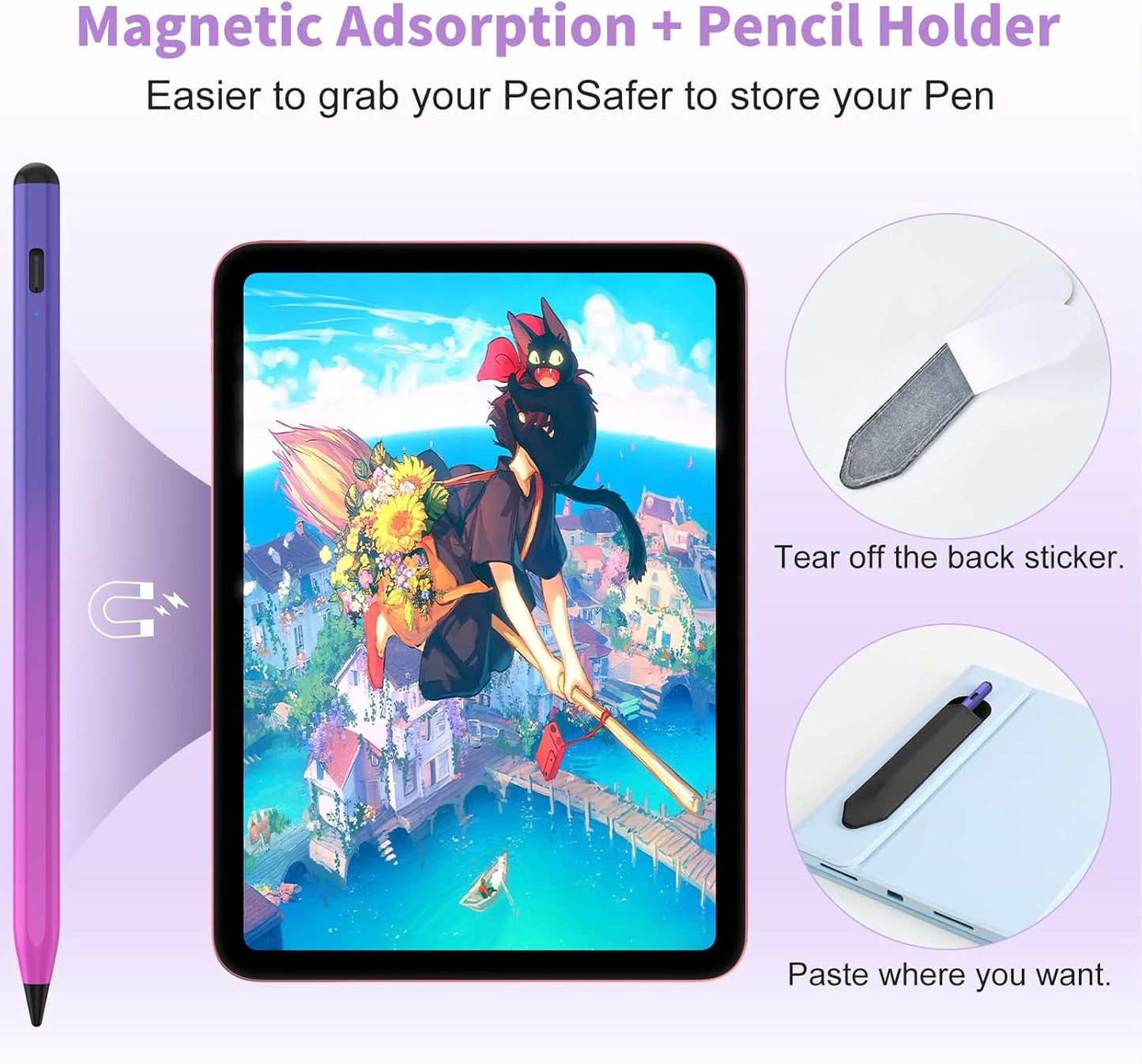 Stylus Pen for iOS&Android Touch Screens, Active Pencil for Samsung, Smart Digital Stylus Pens for Lenovo/Huawei/Vivo/Mi Tablets, iPhone/Google Pixel Smart Phones Drawing&Writing (Purple Rose Red)