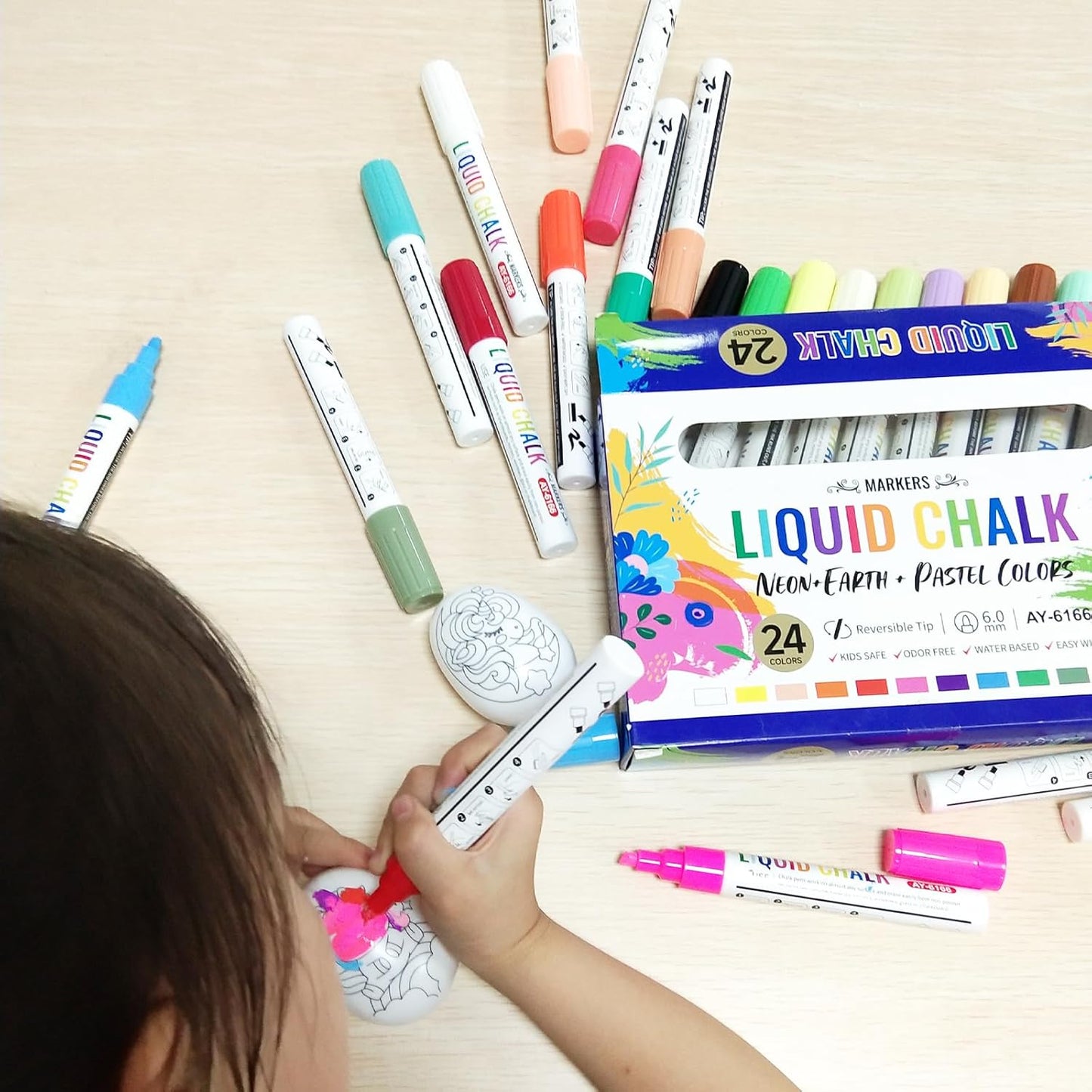 Chalk Markers, 24 Color Liquid Chalk Marker, Erasable Washable Bold Vivid Reversible Tip for Blackboard Chalkboard Window Poster Markers