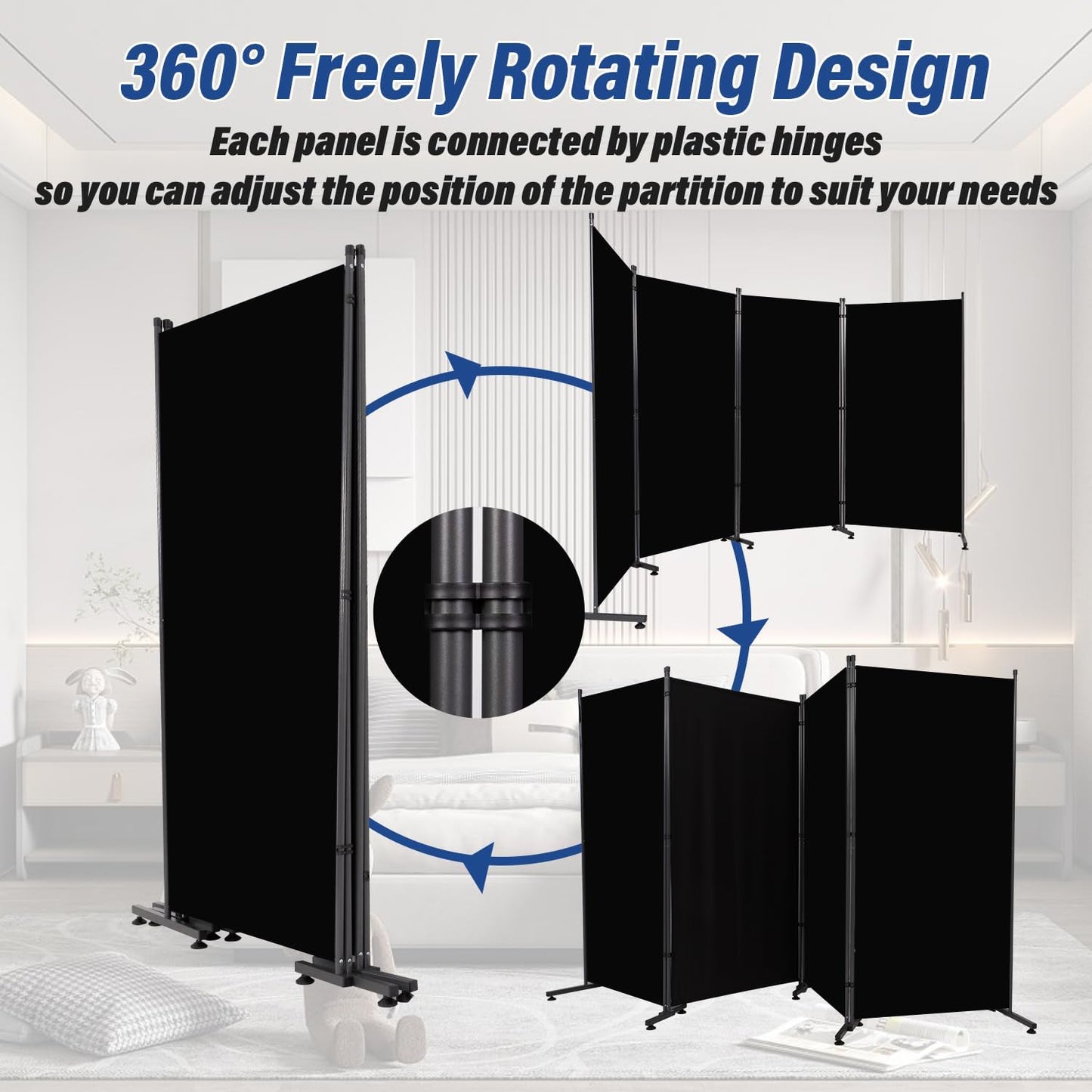 Room Divider 6ft Room Dividers and Folding Privacy Screens, 4 Panel Partition Room Divider Fabric Panel, Indoor Wall Divider for Room Separation Freestanding Space Separators for Bedroom Office Studio