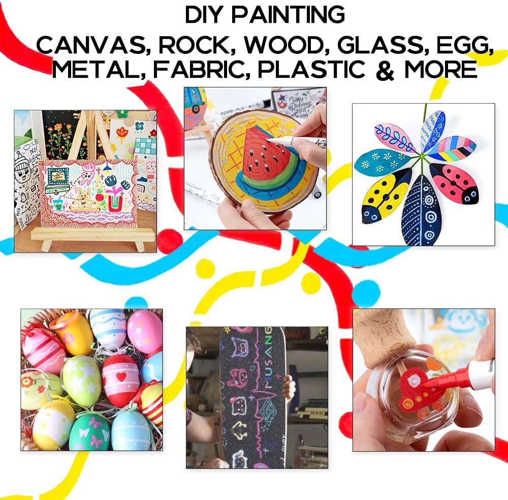 TRANSON 24 Colors Fine and Brush Dual-tip Acrylic Paint Marker Pen Set for Canvas Rock Wood Leather Ceramic DIY Painting