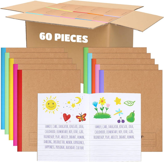 Henoyso 60 Pcs Primary Composition Notebook 9 3/4 x 7 1/2 Inch Kids Journal, Back to School Supplies, K-2 Primary Writing Notebook for Kids Student Draw and Write Story Journal (Stylish Color)