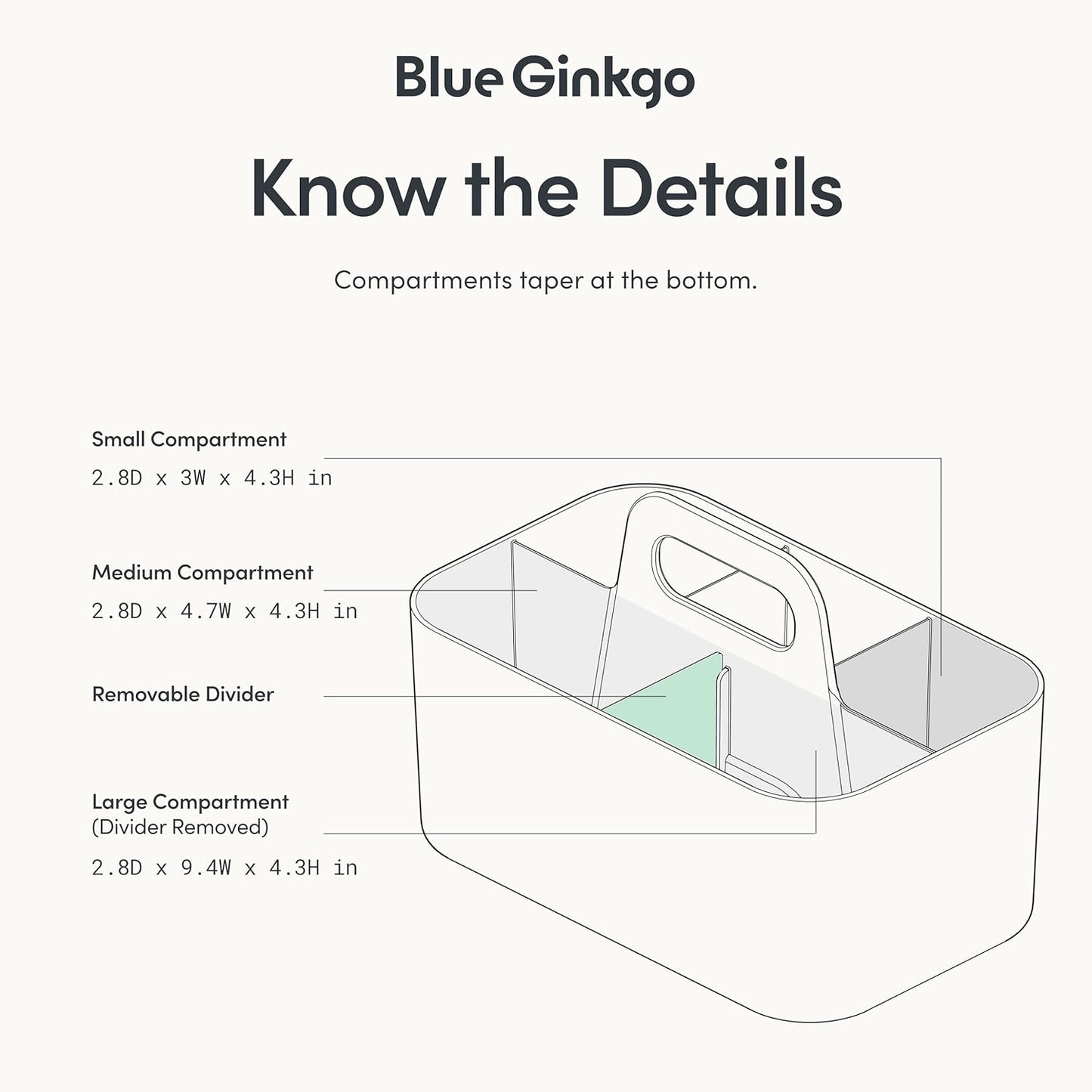 BLUE GINKGO Stackable Organizer Caddy – Korean-Made Portable Tote for Bathroom, Office, Crafts, or School Supplies (Rectangle, White)