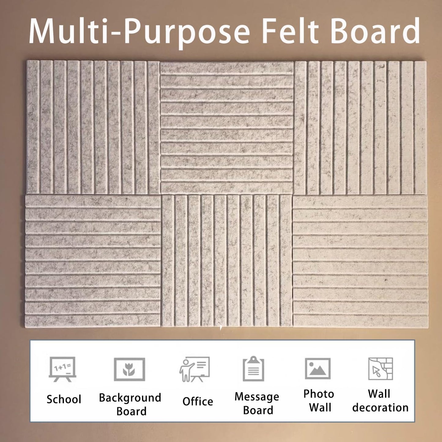 KEYIDE 8Pack 12"x12" Bulletin Boards for Walls, Push Pin Board for Office, Cork Board Alternative for Office, School Slat Wall Paneling (Grey)