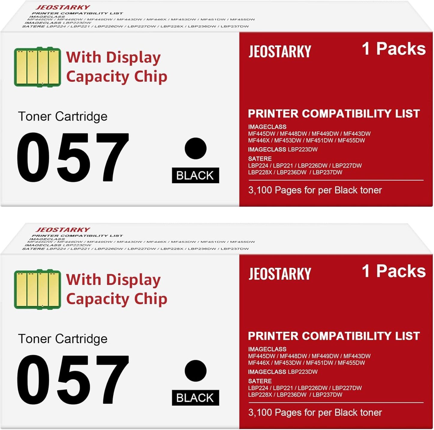 Compatible 057 Toner Cartridge with Display Capacity Chip Replacement for Canon 057 057H CRG-057 Works with Canon imageCLASS MF455dw MF445dw LBP226dw LBP227dw LBP228dw Printer(057 Black x2 )