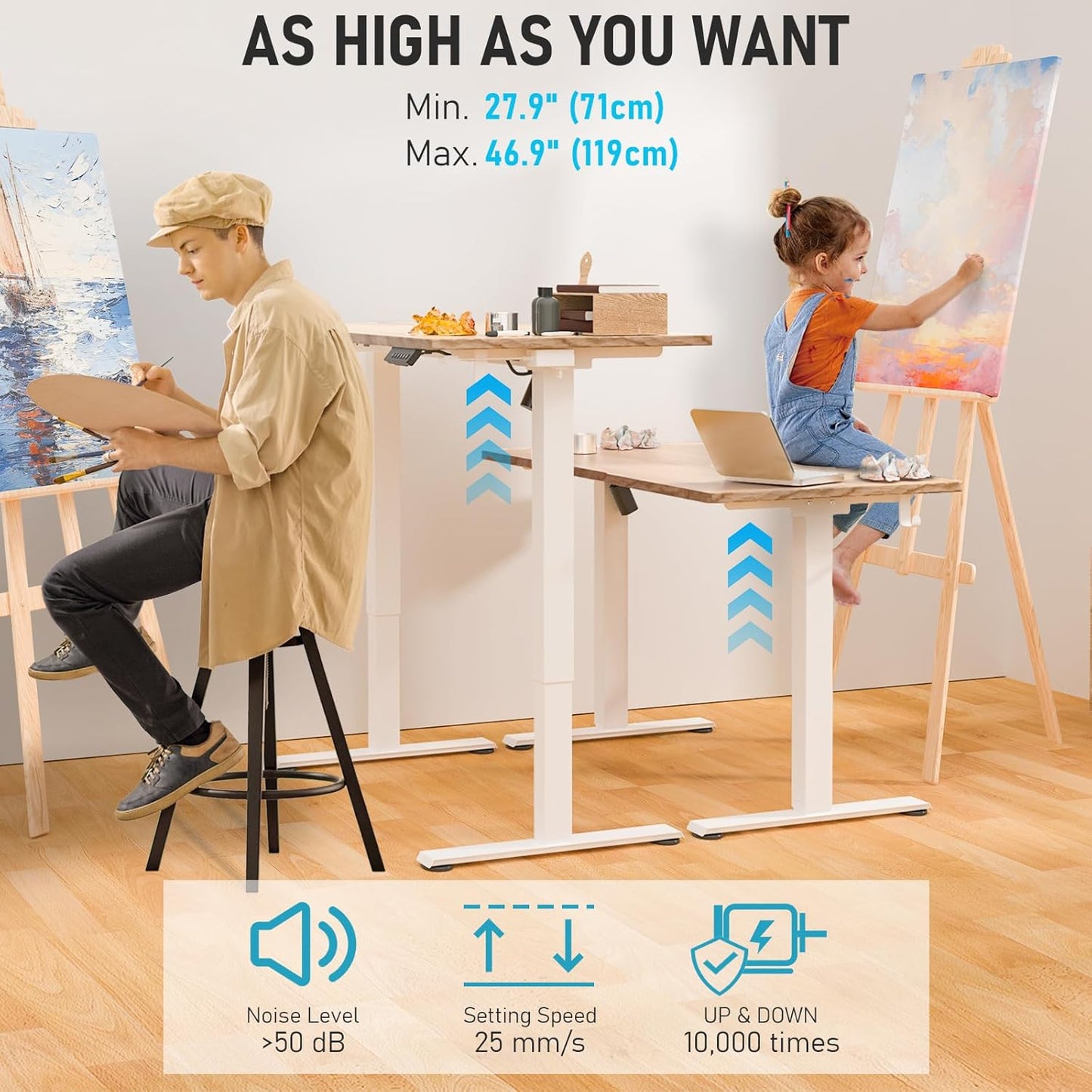 48 * 24 Electric Standing Desk, Adjustable Height Sit Stand Up Desk, Motorized Home Office Computer Gaming Workstation Desk