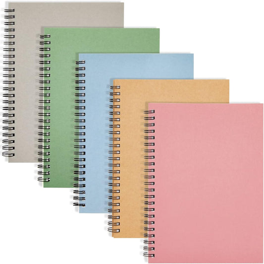 5 Pack 6x8 inch Spiral Journals, Small Notebooks Bulk with 120 Lined Pages for Work, Students, School, Writing (5 Colors Kraft Paper Covers)