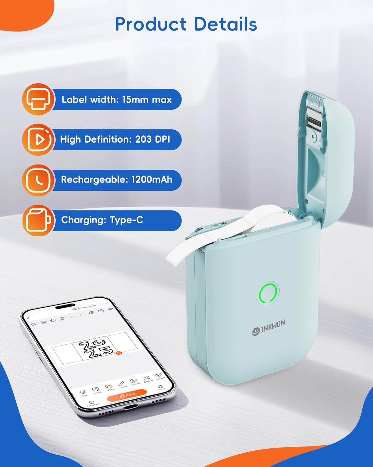 Label Maker Machine with 3 Tapes, D11s Bluetooth Label Maker Waterproof Labels, Portable Mini Label Printer with Various Templates for Home Office School, Blue