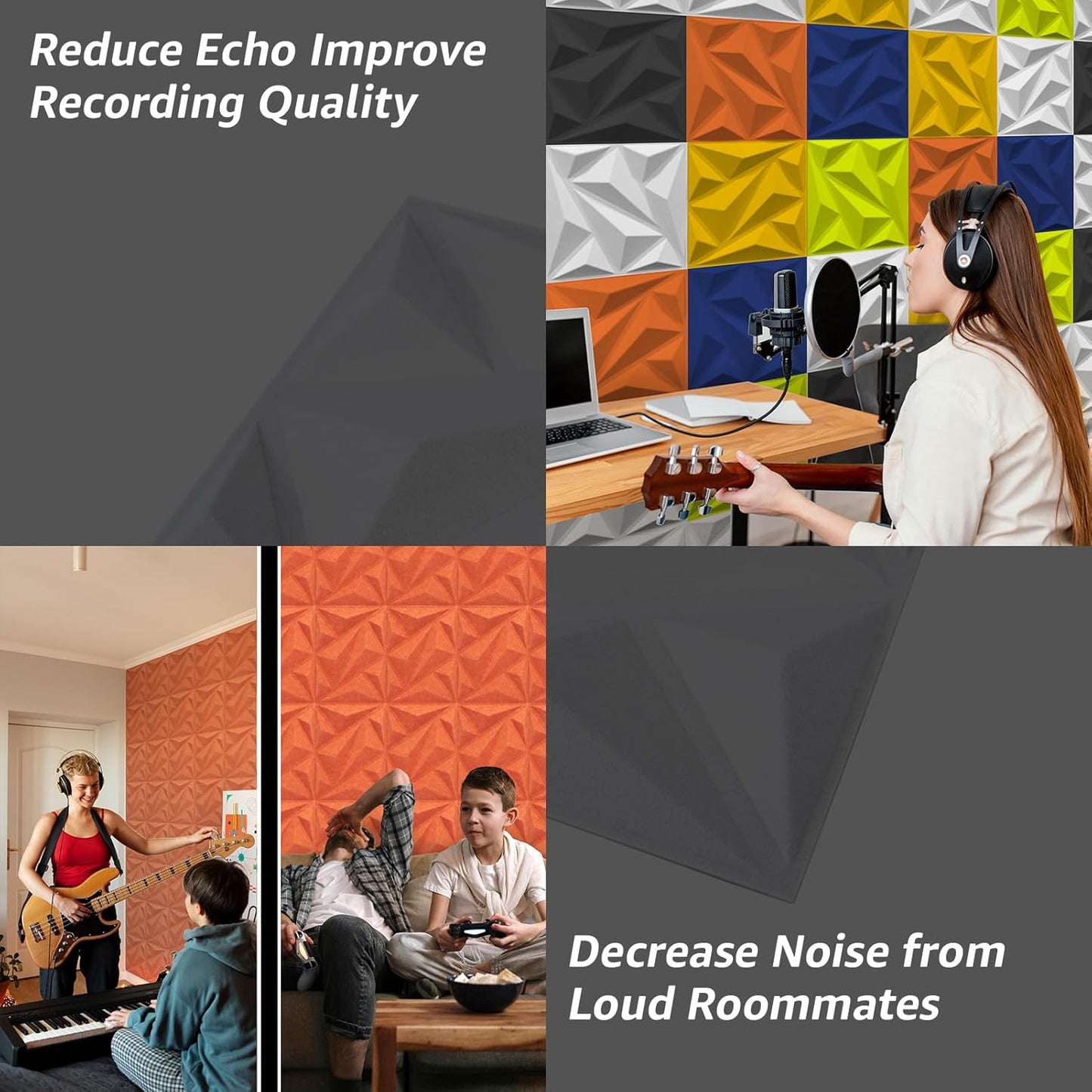 Art3dwallpanels Acoustic Panels 20 Pack Soundproof Wall Panels Sound Dampening Panels, 3D Wall Panels Sound Absorbing Panels, 12" X 12", Orange Red without Tape