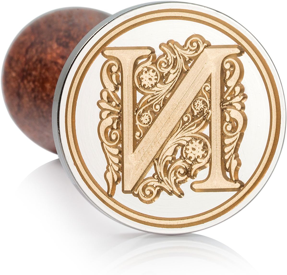Mceal Wax Seal Stamp, Large Seal 1 1/5"(30mm) Dia, Silver Brass Head with Wooden Handle, Regal Letter A to Z Series (Letter N)