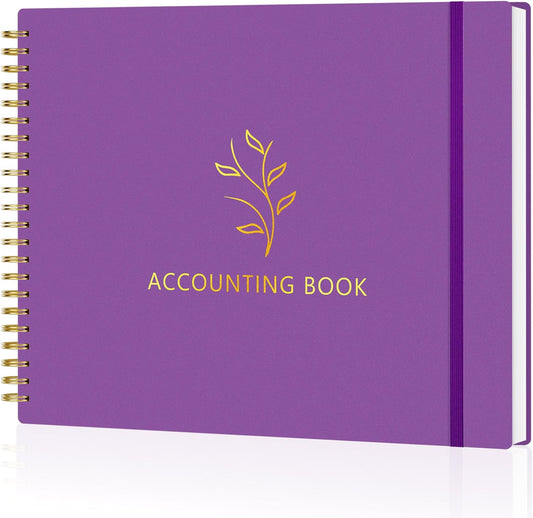 Accounting Ledger Book for Small Business & Personal Use, Horizontal Expense Tracker Notebook Ledger Book for Bookkeeping, Financial Income and Expense Log Book 10.2" x 8", Dark Purple